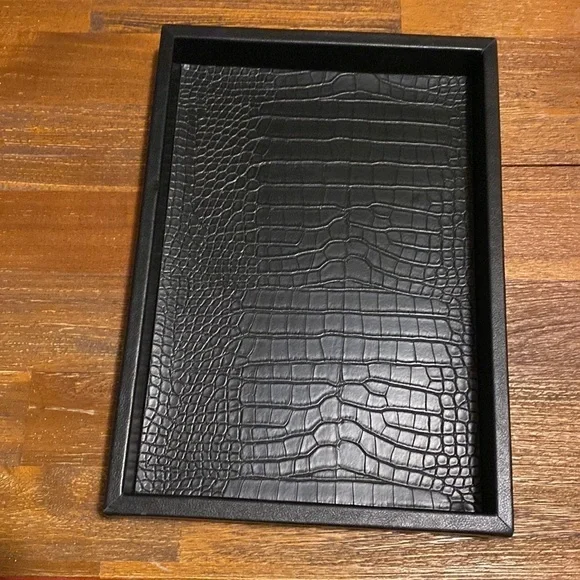 H&M black faux leather tray . New.
